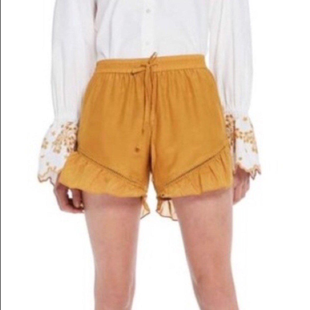 New Scotch and Soda silk blend ruffle shorts drawstring yellow gold small